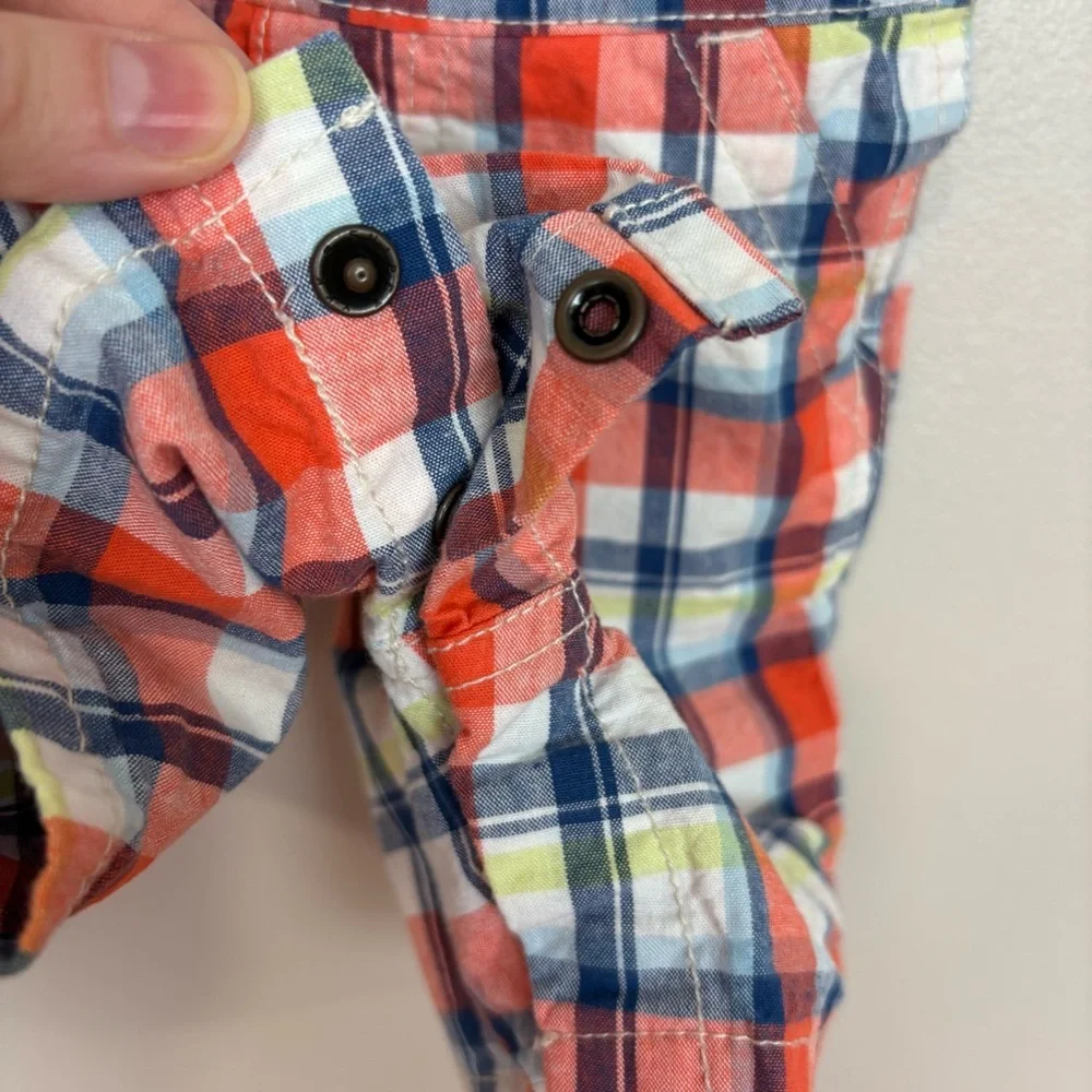 OshKosh B'Gosh Bundle Size 18M Orange Plaid Vestbak Shortalls Blue Polo Bodysuit